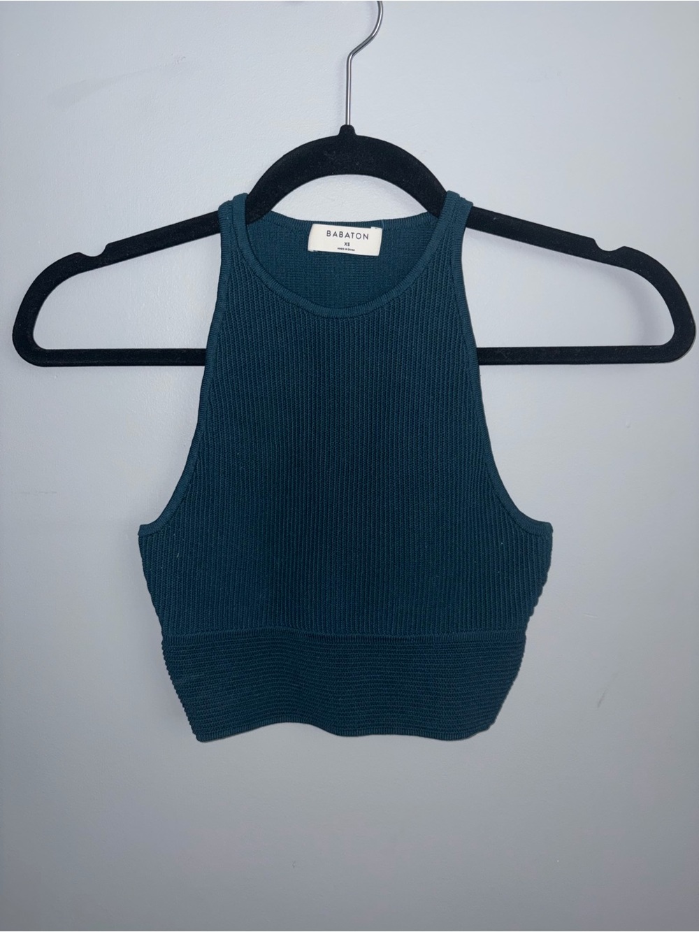Babaton Teal Ribbed Halter Crop Tank